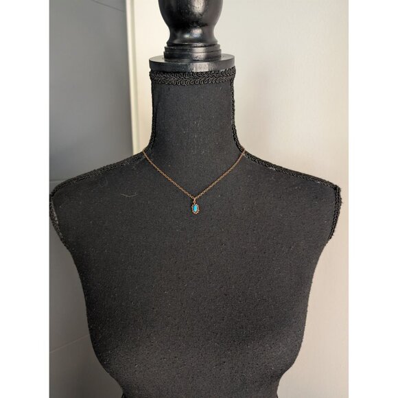 Vintage Bronze/Copper Necklace with Small Scalloped Turquoise Color Pendant - Picture 1 of 4